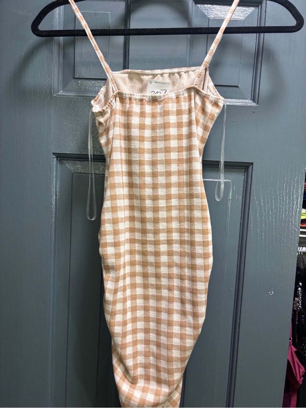 Lulu's Beige and White Gingham Mini Slip Dress